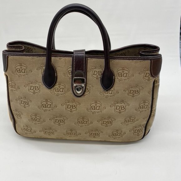 Vintage Dooney & Bourke DB Monogram Satchel Canvas Bag Brown Leather Trim Y2K - Picture 1 of 5